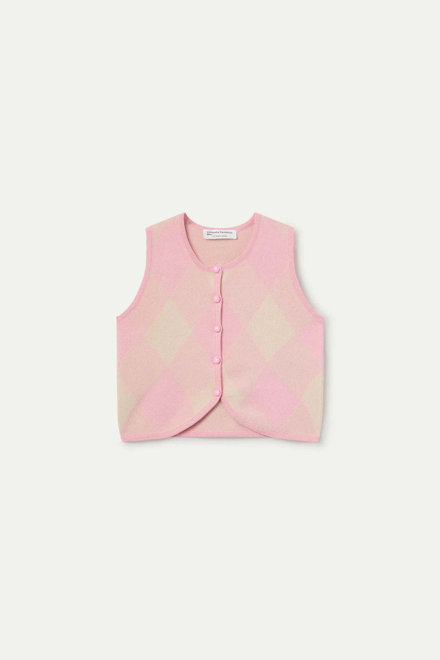 Chaleco de punto jacquard de niña con rombos rosas