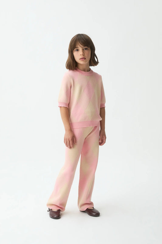 Pantaloni in maglia jacquard con diamanti rosa per bambine