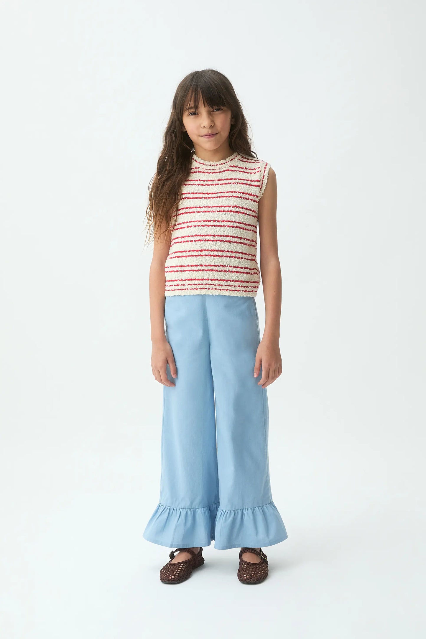 Top de niña con estampado de  rayas blanco y rojo