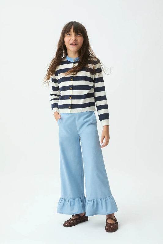 Girl's cardigan with white and blue striped print