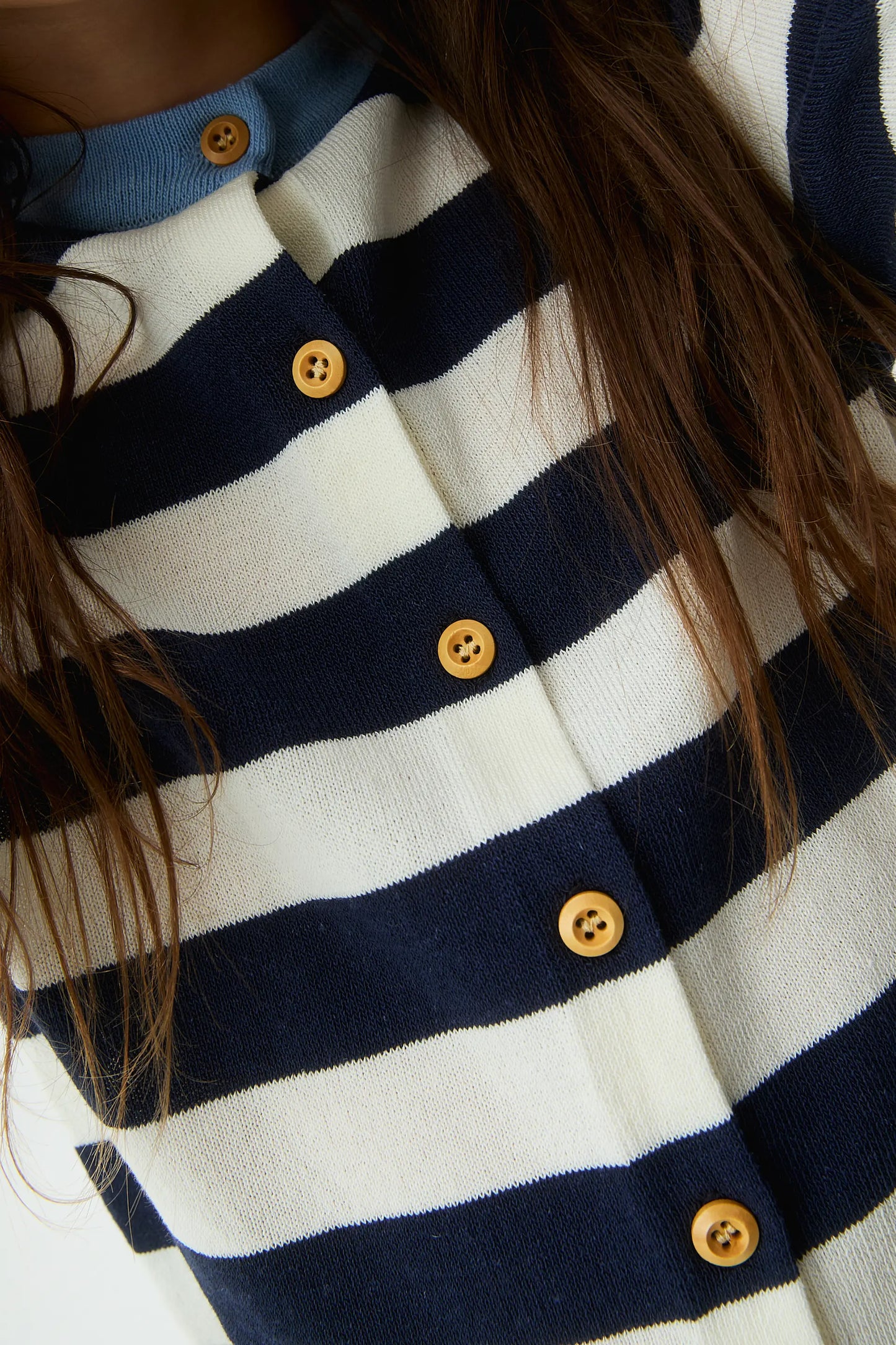 Girl's cardigan with white and blue striped print
