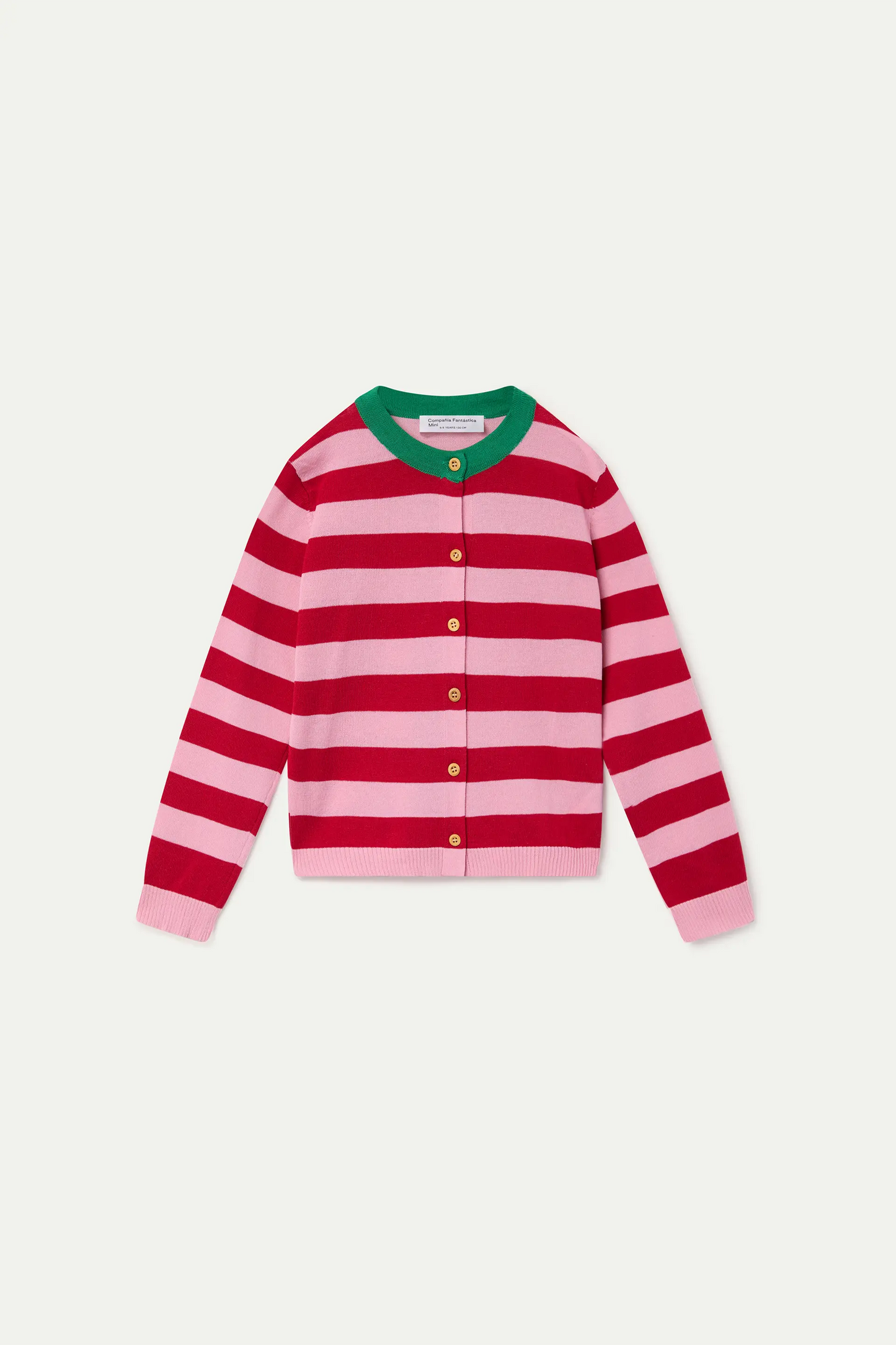 Cárdigan de niña estampado con rayas rosa  y rojo