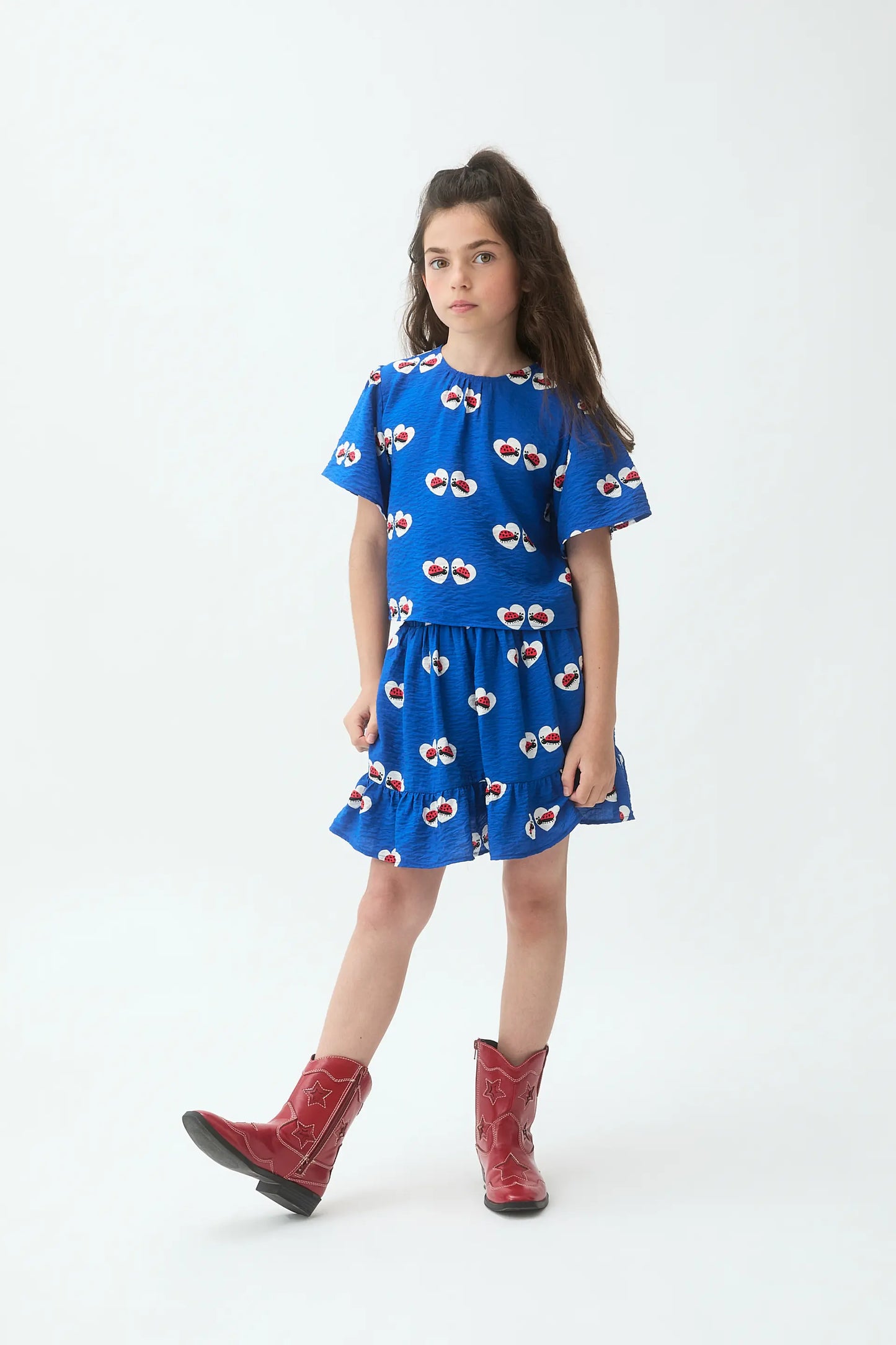 Gonna corta da bambina con stampa coccinella