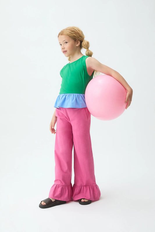 Top de niña 100% algodón bicolor verde y azul