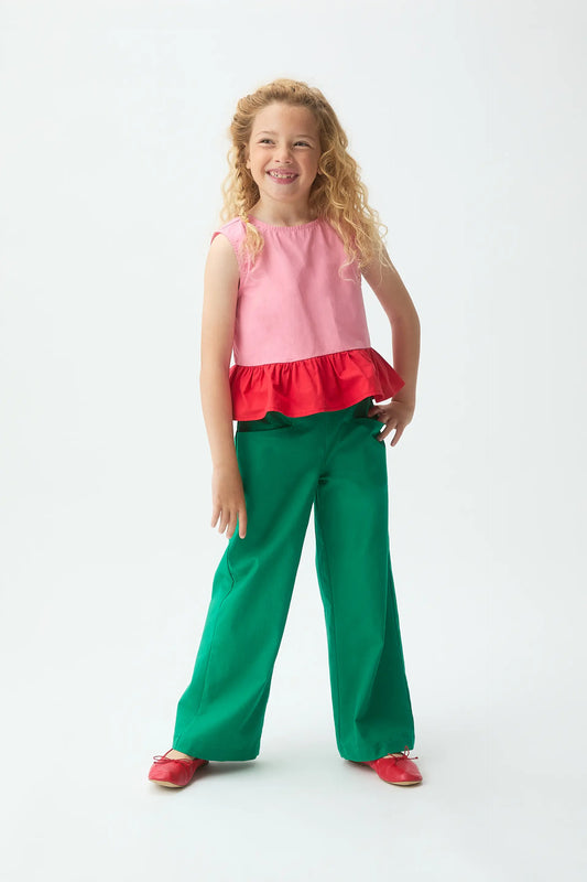 Top de niña 100% algodón bicolor rosado y rojo