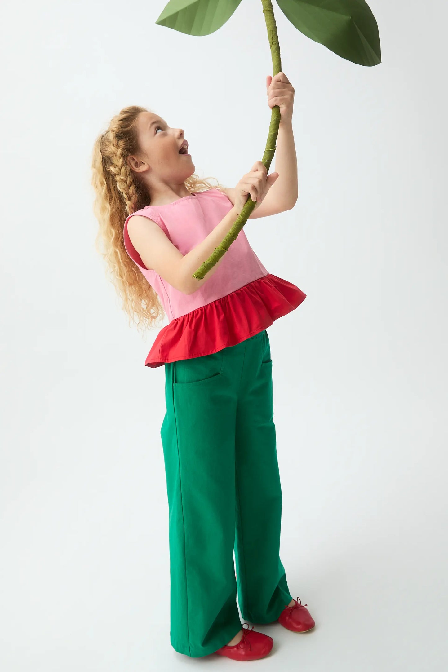 Top de niña 100% algodón bicolor rosado y rojo