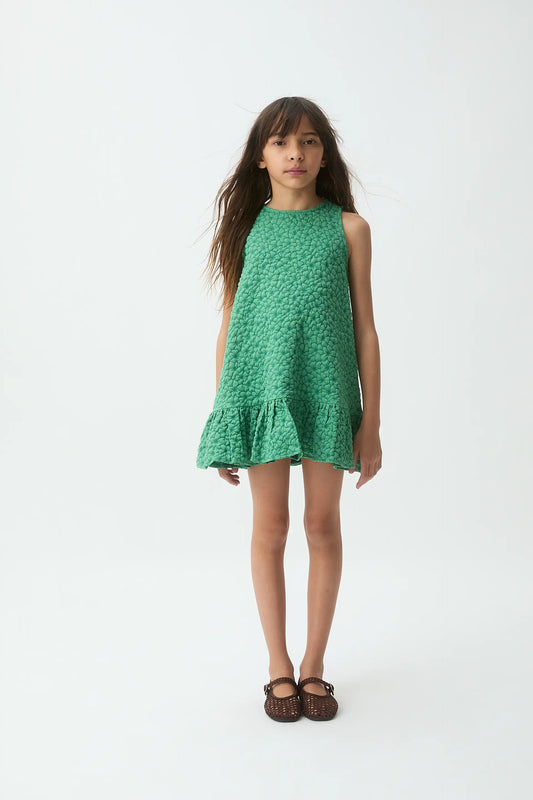 Vestido corto de niña con estampado floral verde