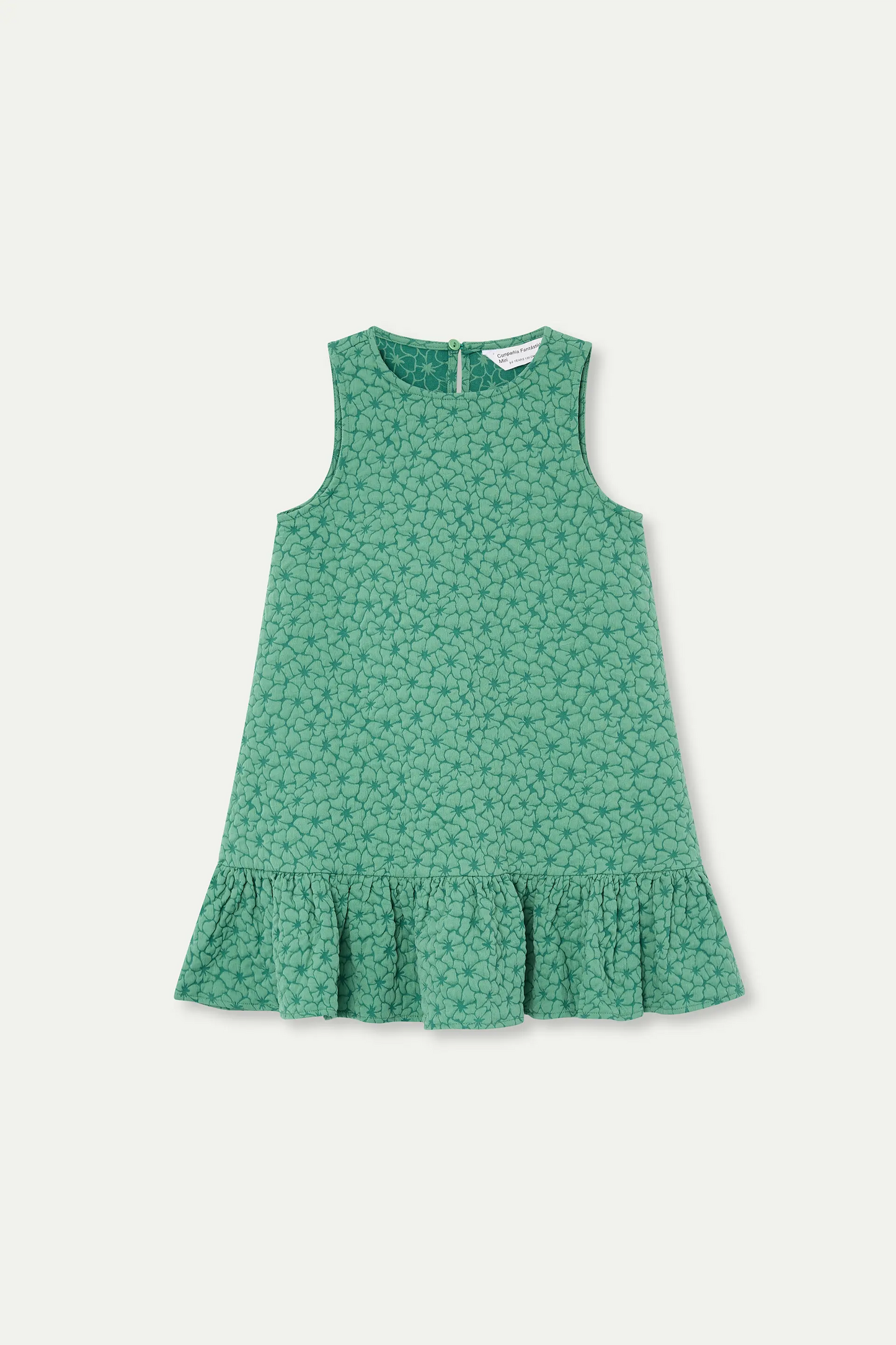 Short girl's dress with green floral print