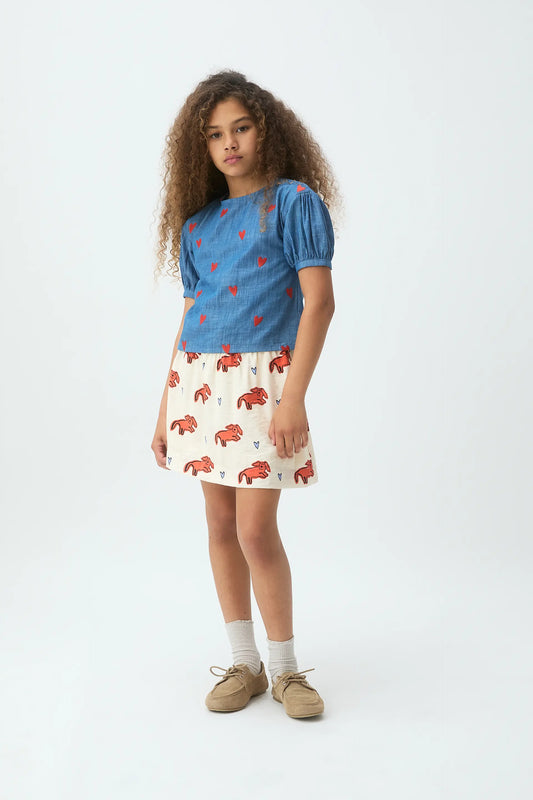 Top de niña 100% algodón Chambray con corazones