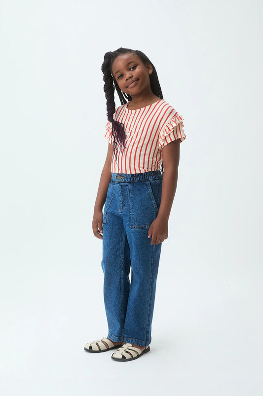 Camiseta de niña con estampado de rayas rojas