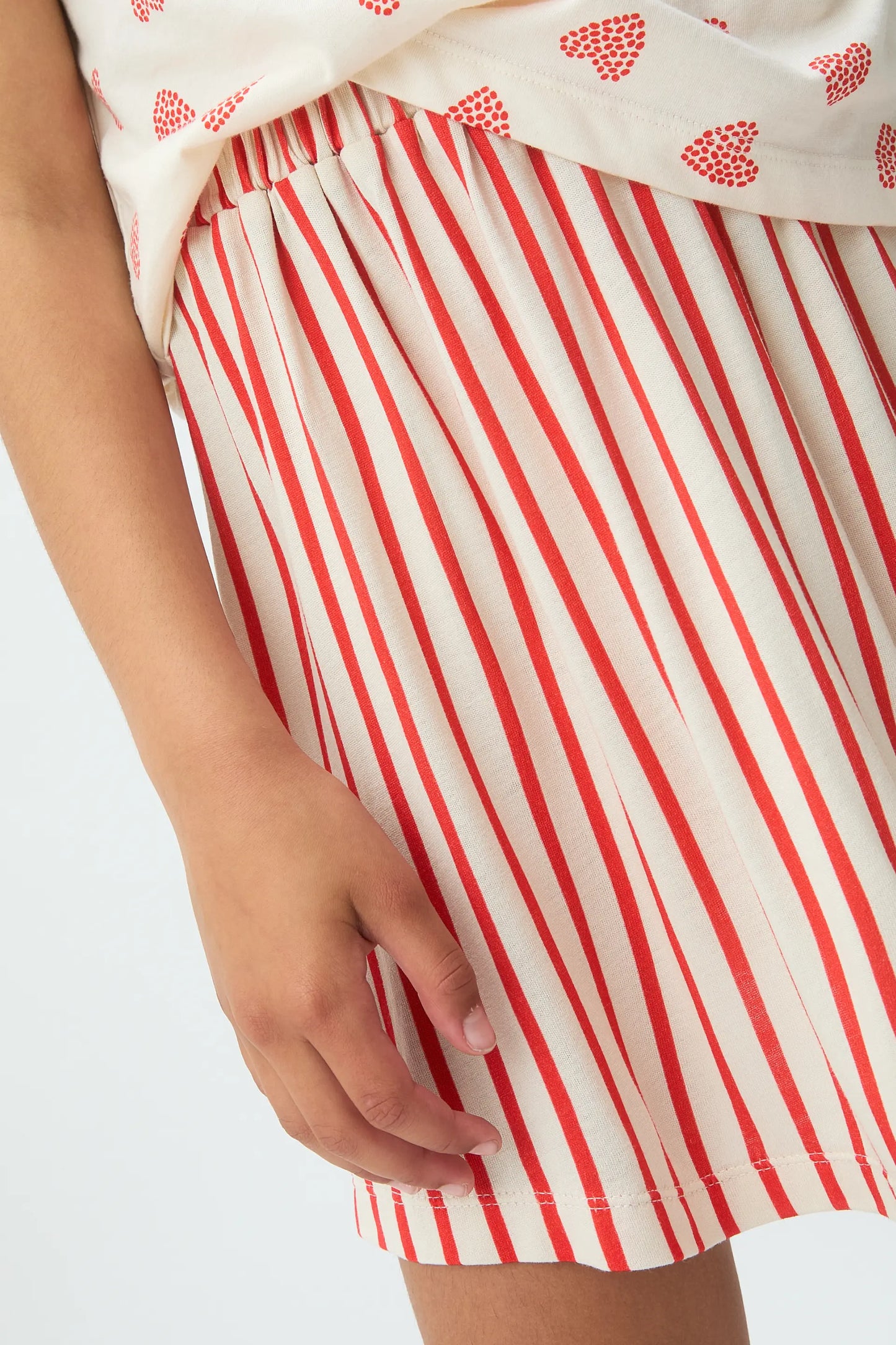 Gonna corta per bambina con stampa a righe rosse