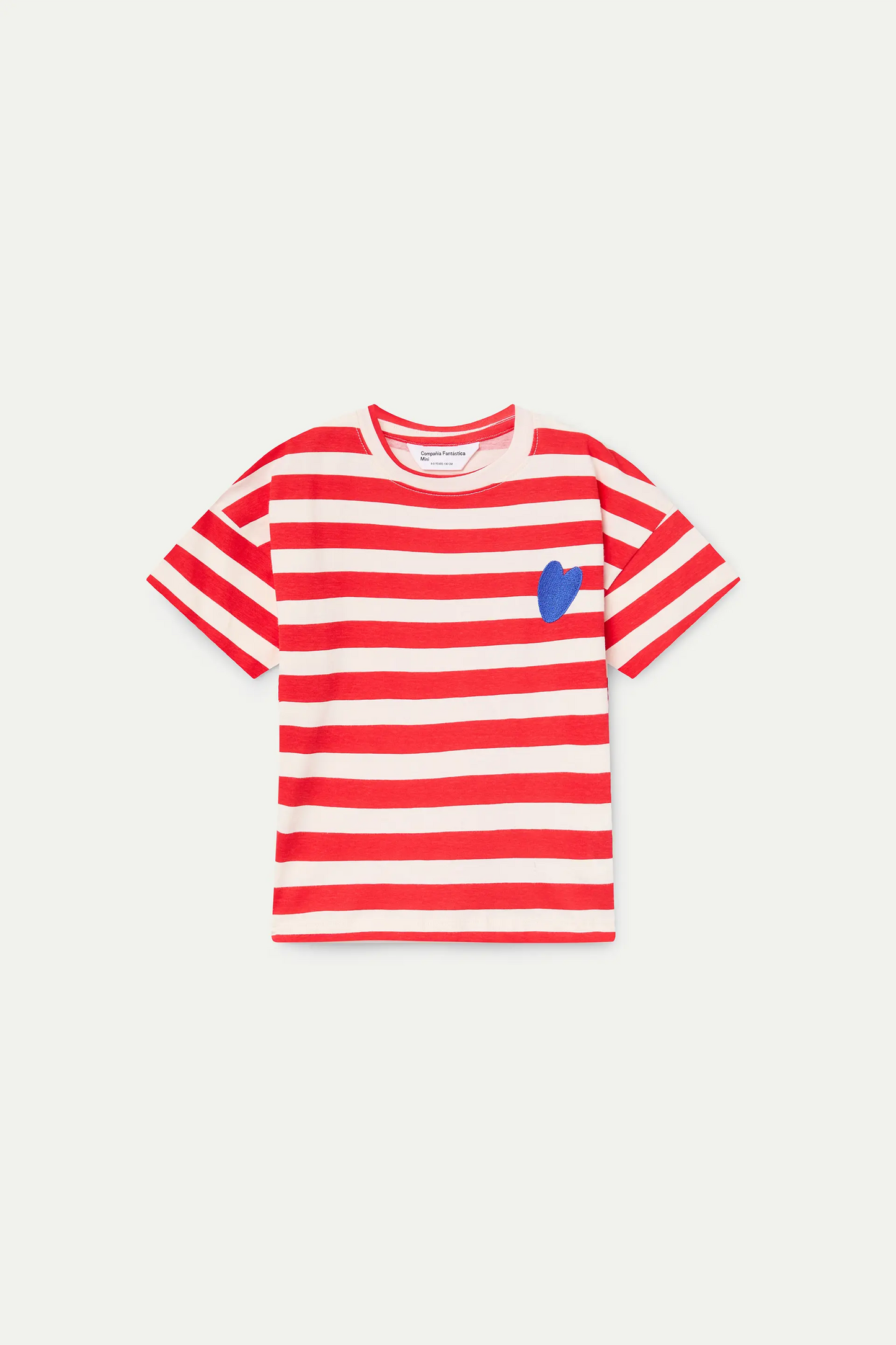 Camiseta de niña con estampado de rayas verdes y bordado de corazón