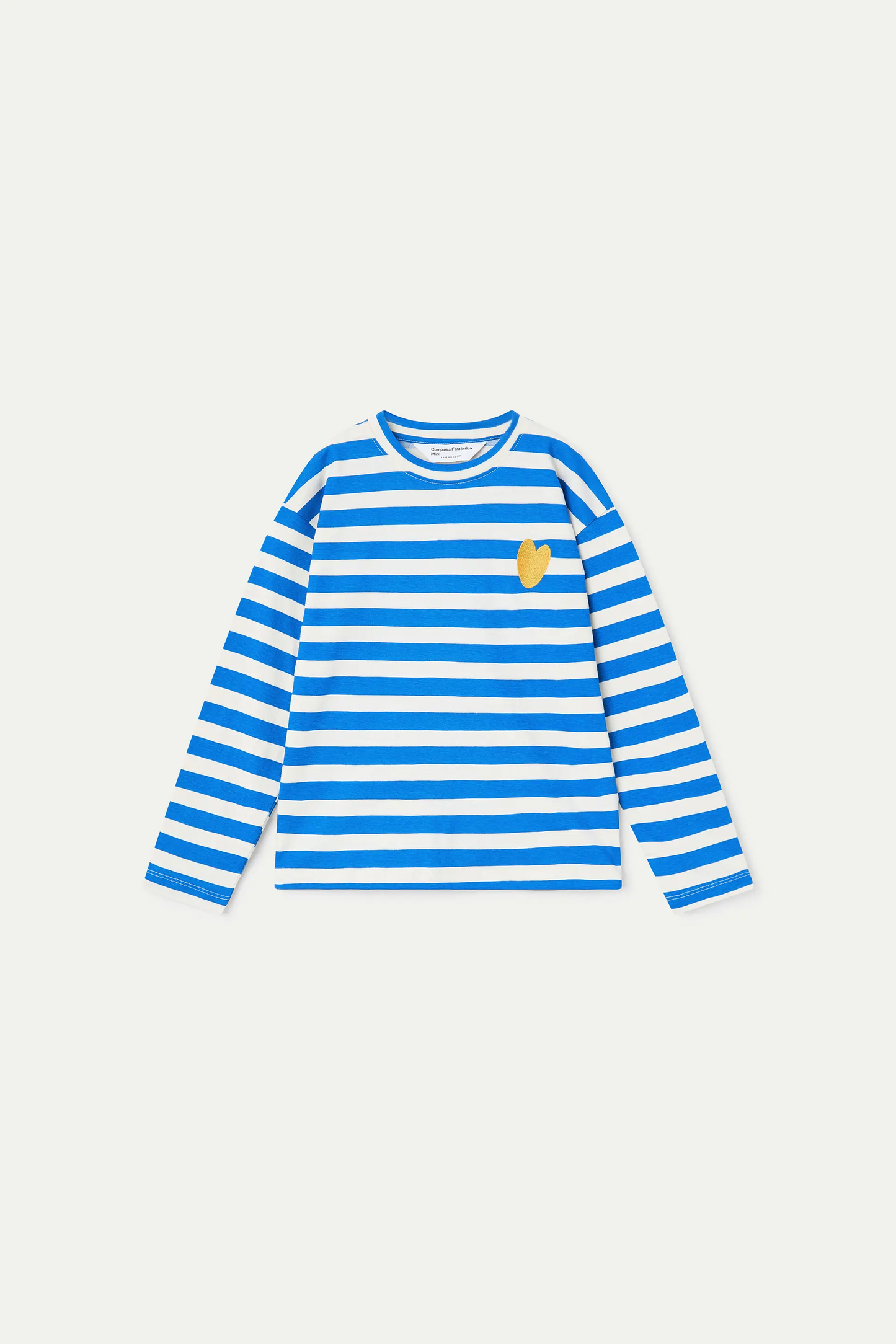 Girls' long-sleeved t-shirt with blue and white striped print