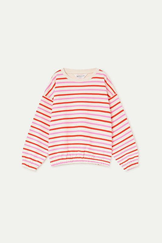 Sudadera de niña con estampado de rayas rosa y rojo