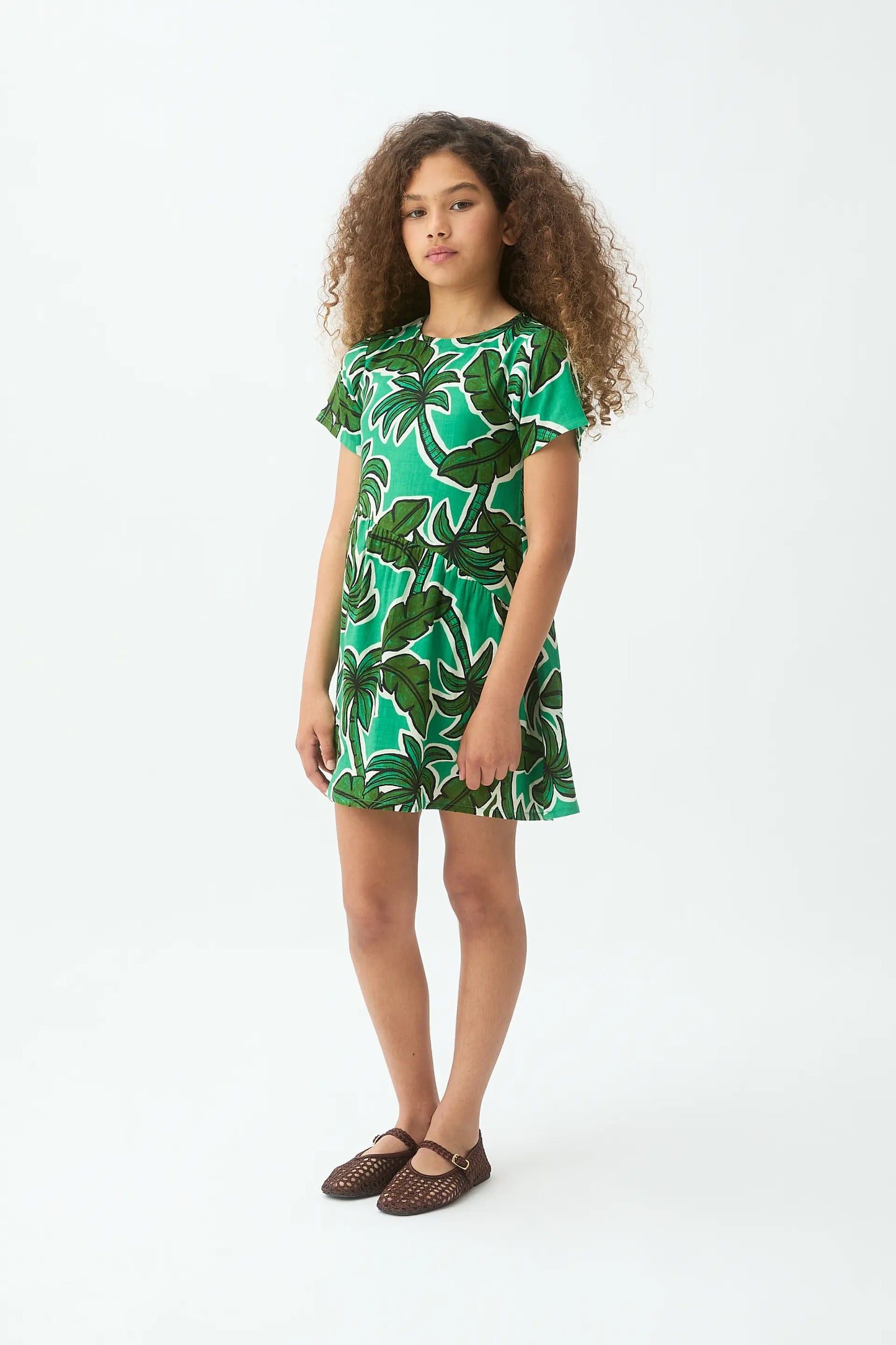 Short dress for girls with Palm Tree print