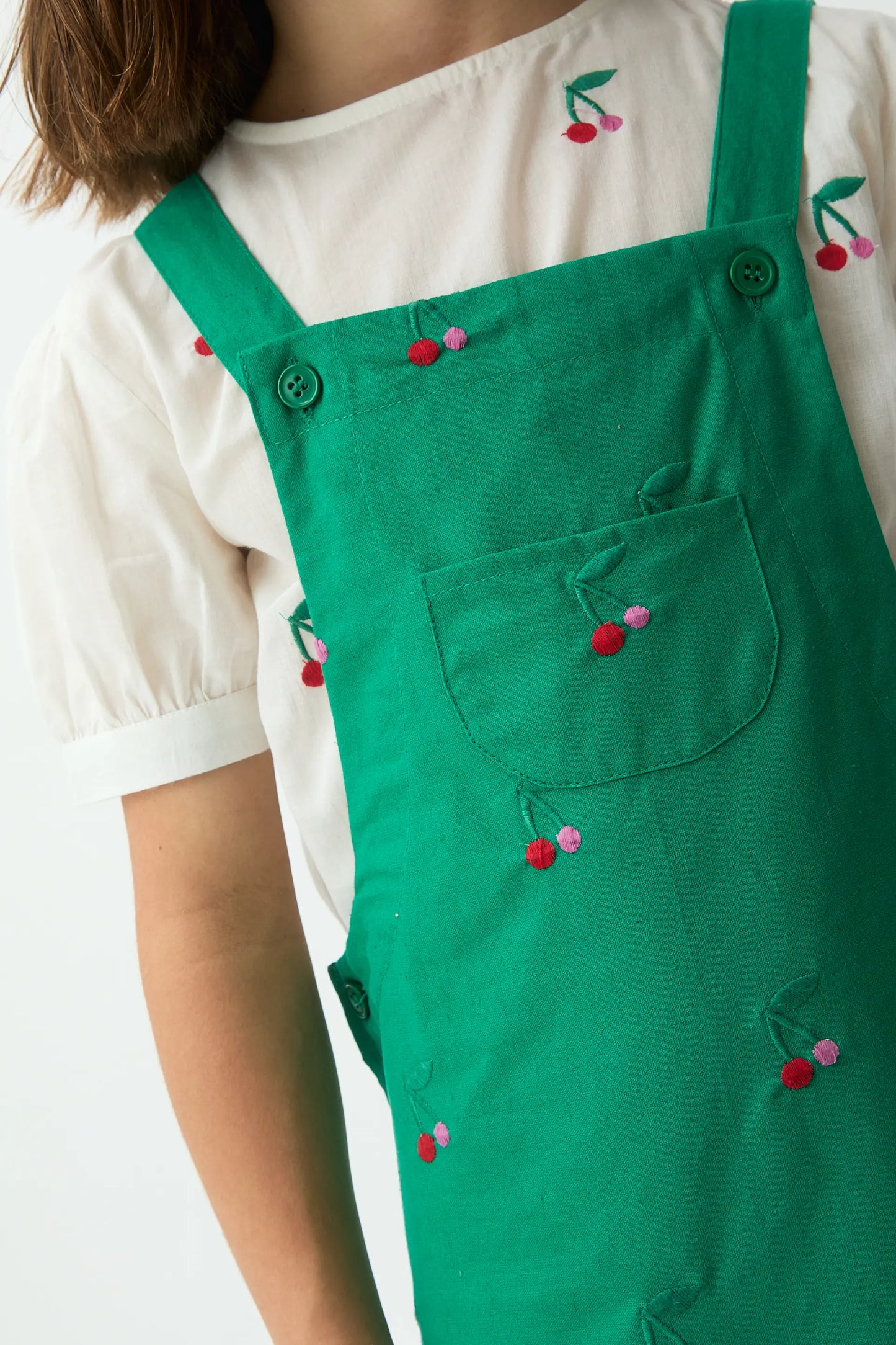 Girls' pinafore dress, 100% cotton with Cherries print