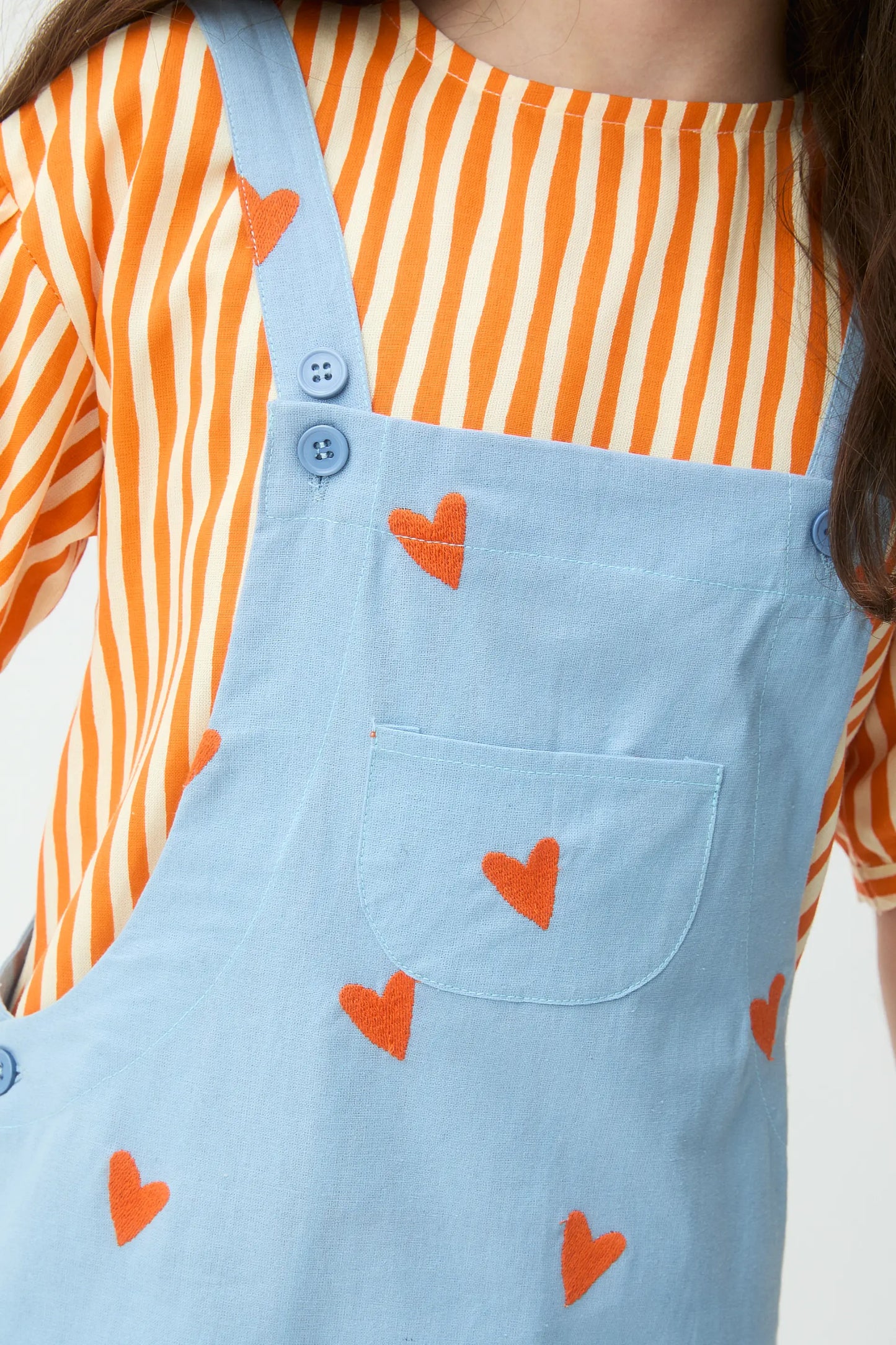 Girls' pinafore dress, 100% cotton, with Hearts print