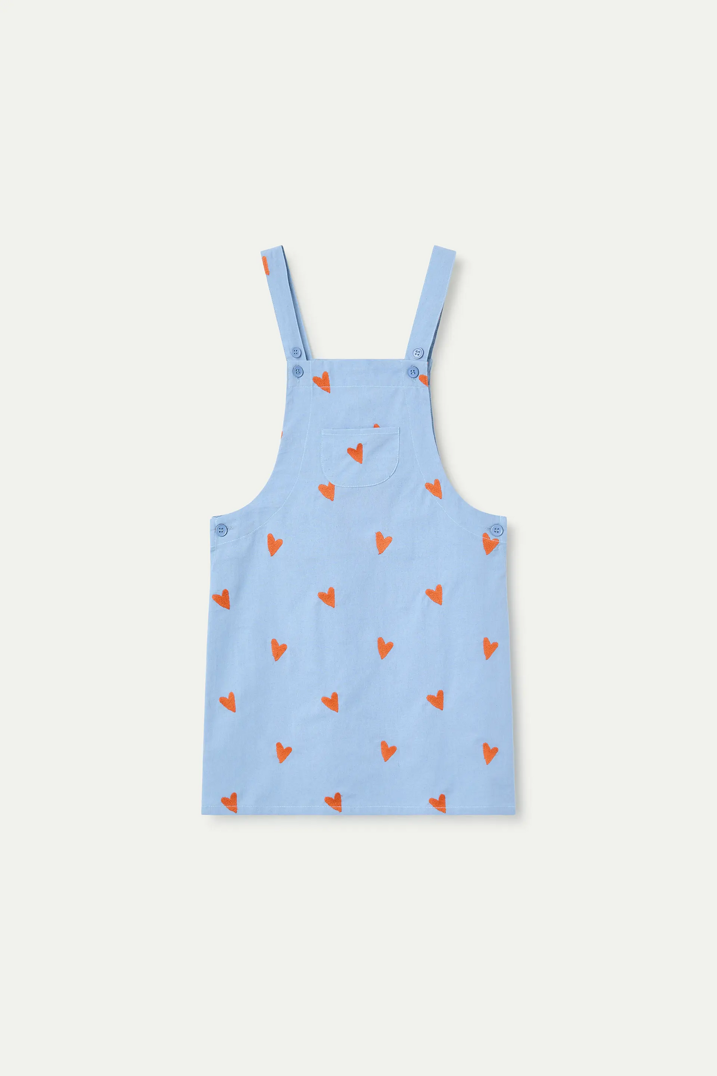 Girls' pinafore dress, 100% cotton, with Hearts print