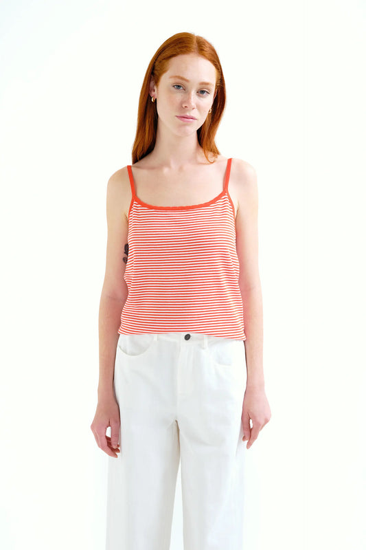 Top con estampado de rayas blanco y rojo