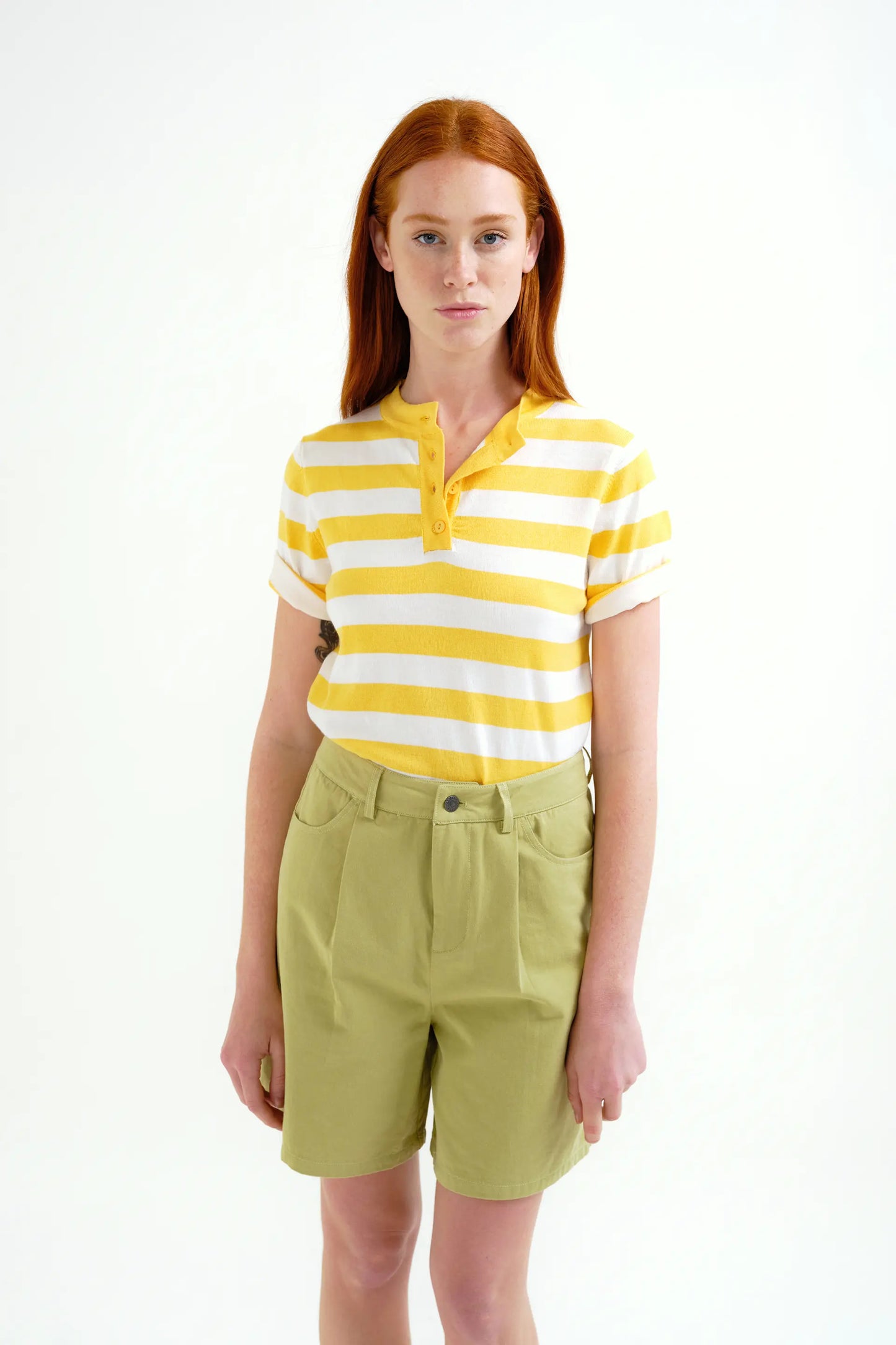 Top with white and yellow striped print