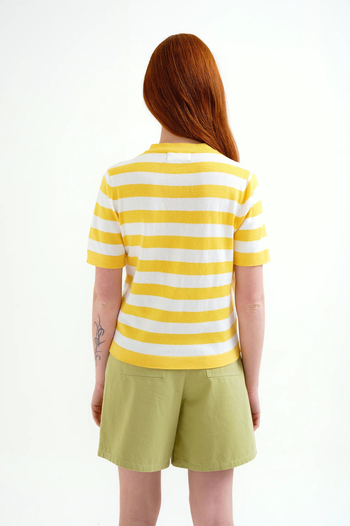 Top with white and yellow striped print