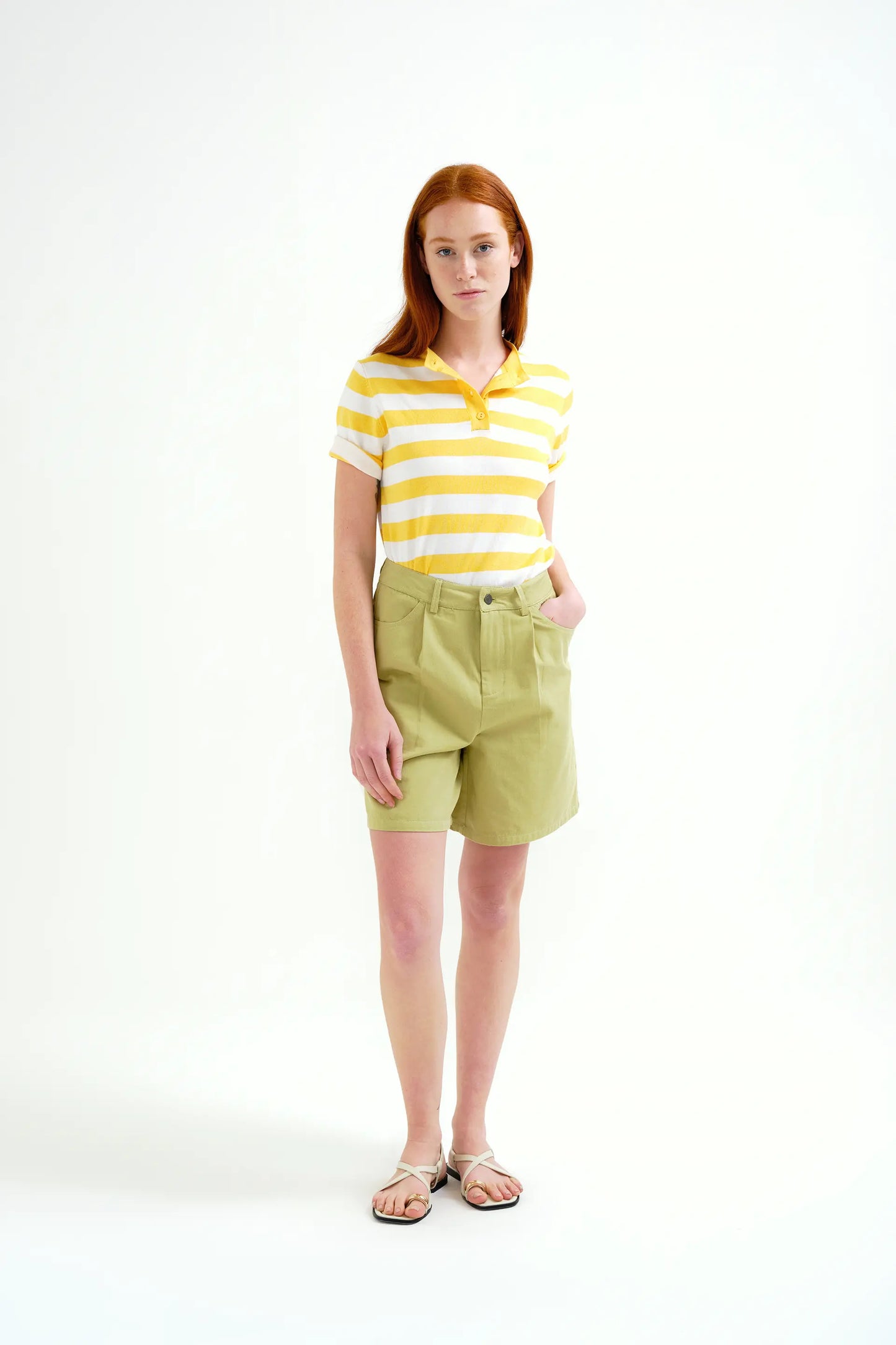 Top with white and yellow striped print
