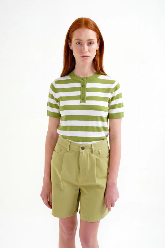 White and green striped top