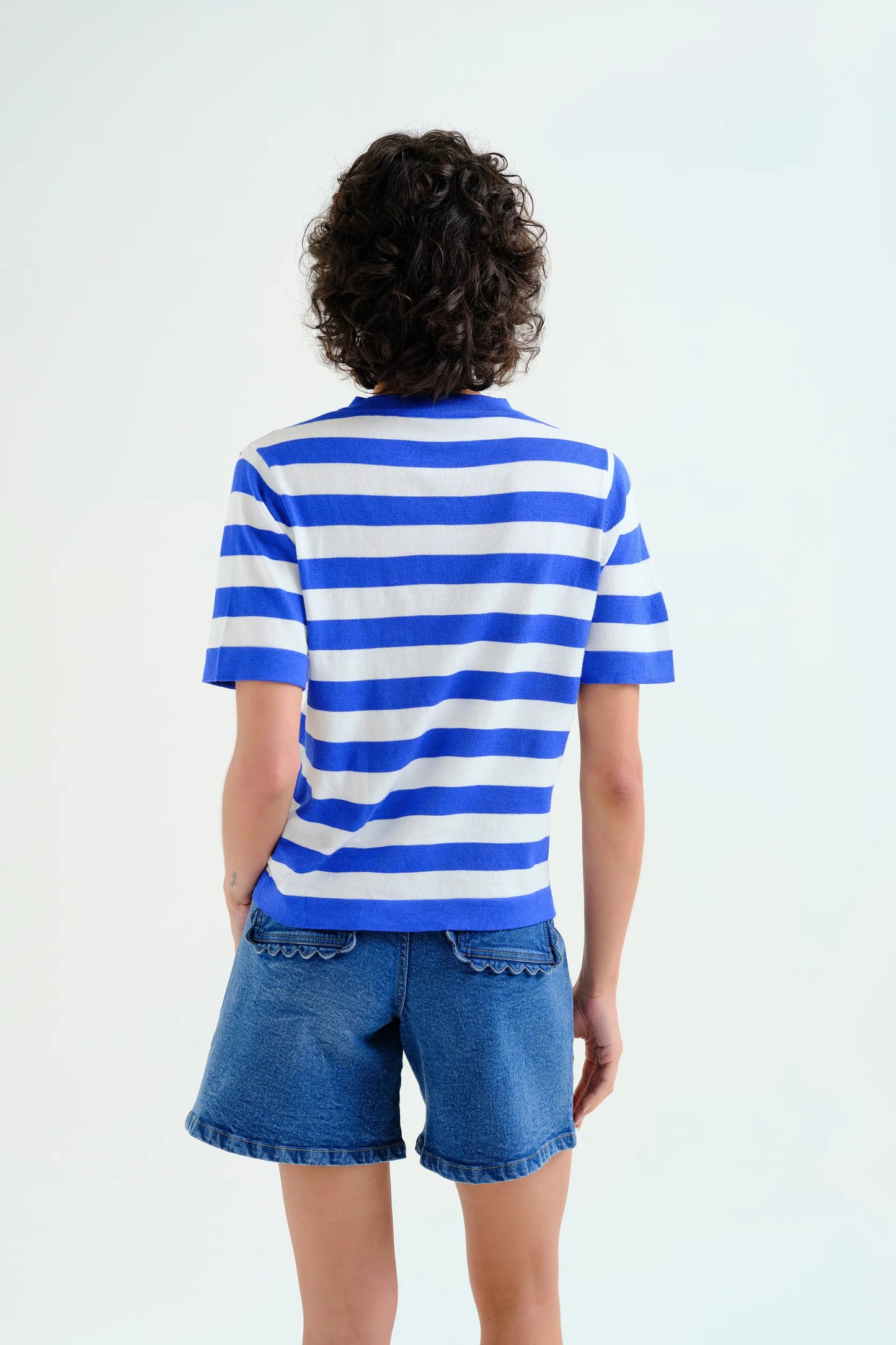 Top with white and blue striped print