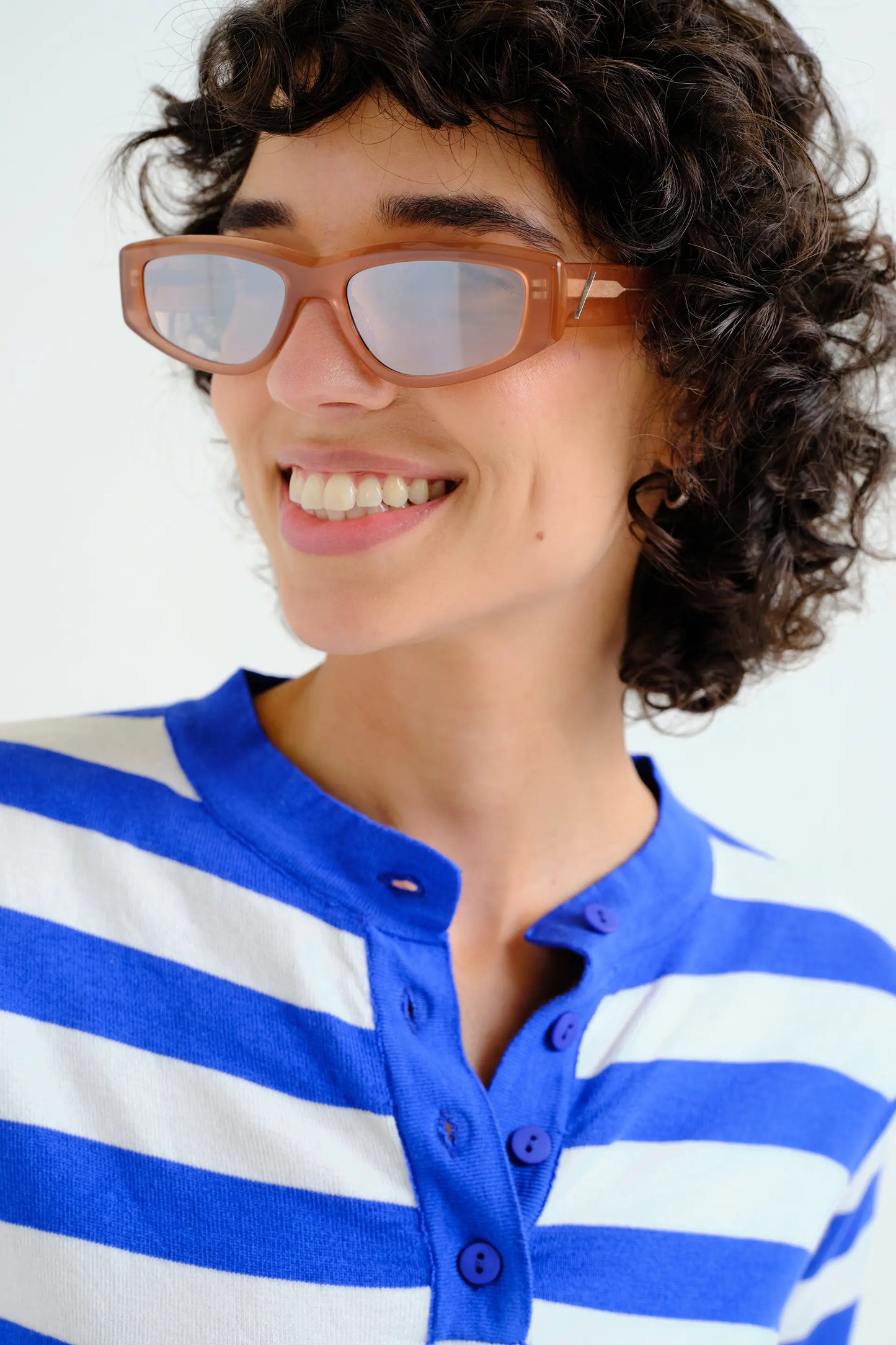 Top with white and blue striped print