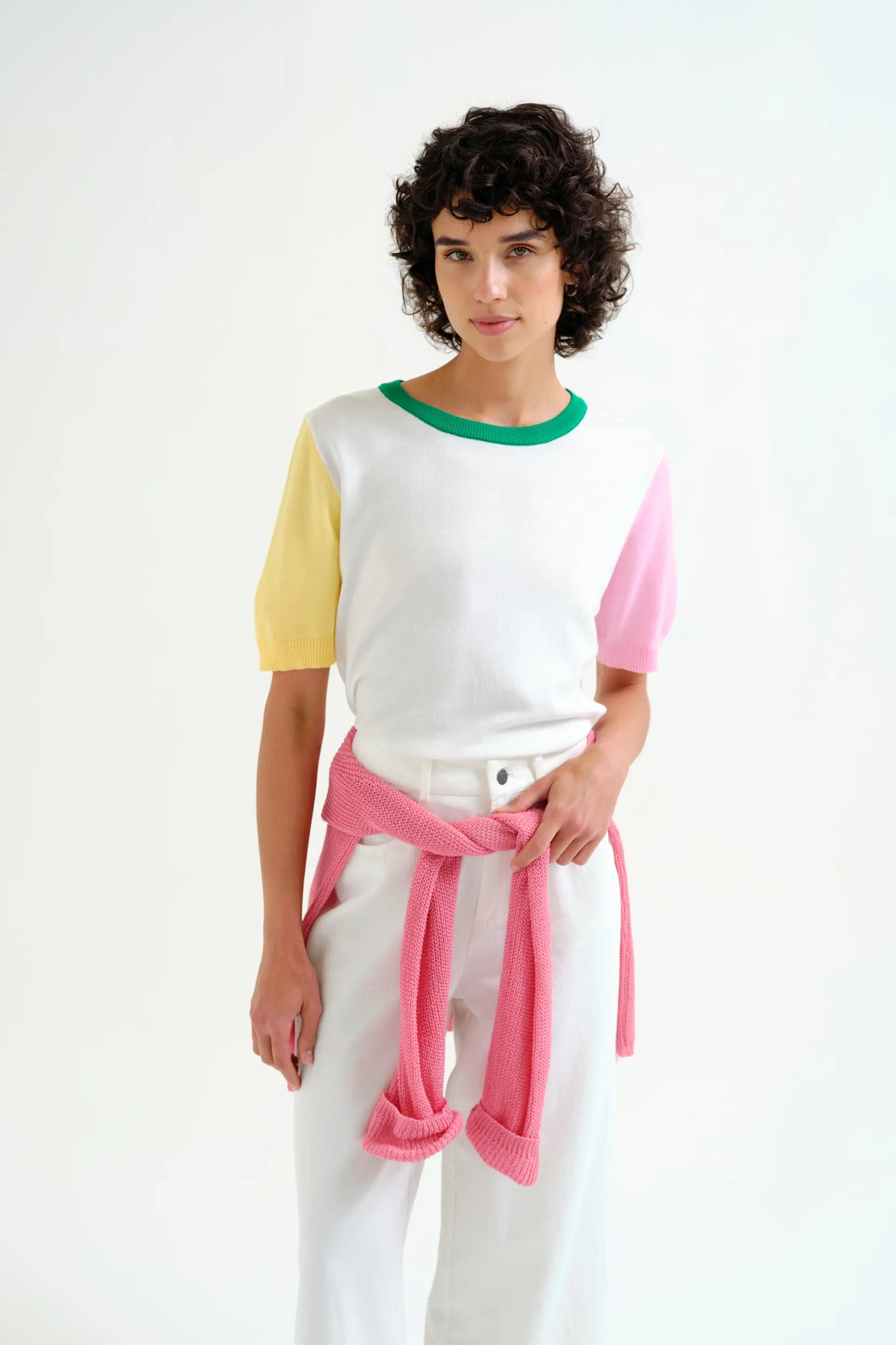 Knit top with multicolored details