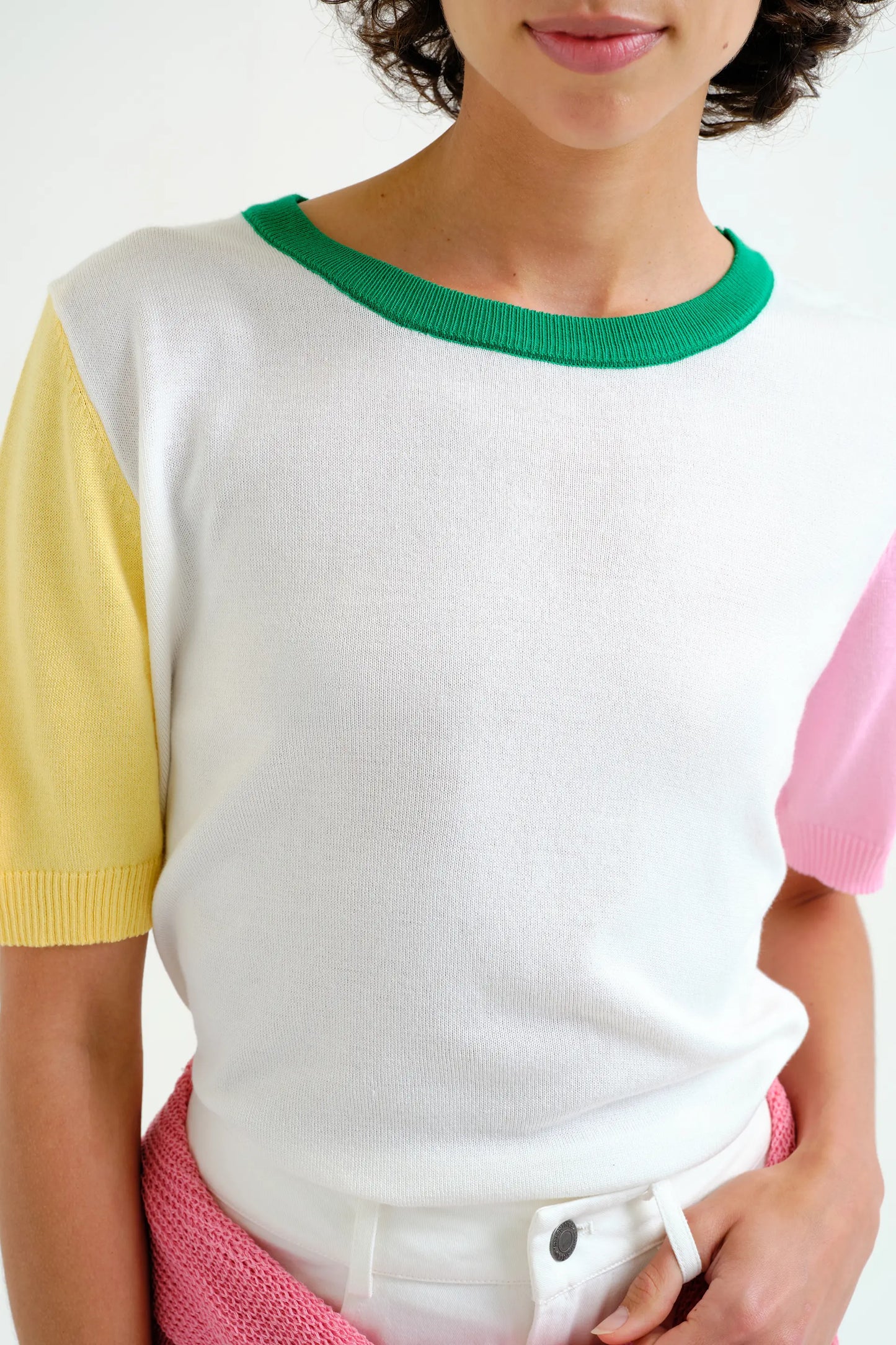 Knit top with multicolored details