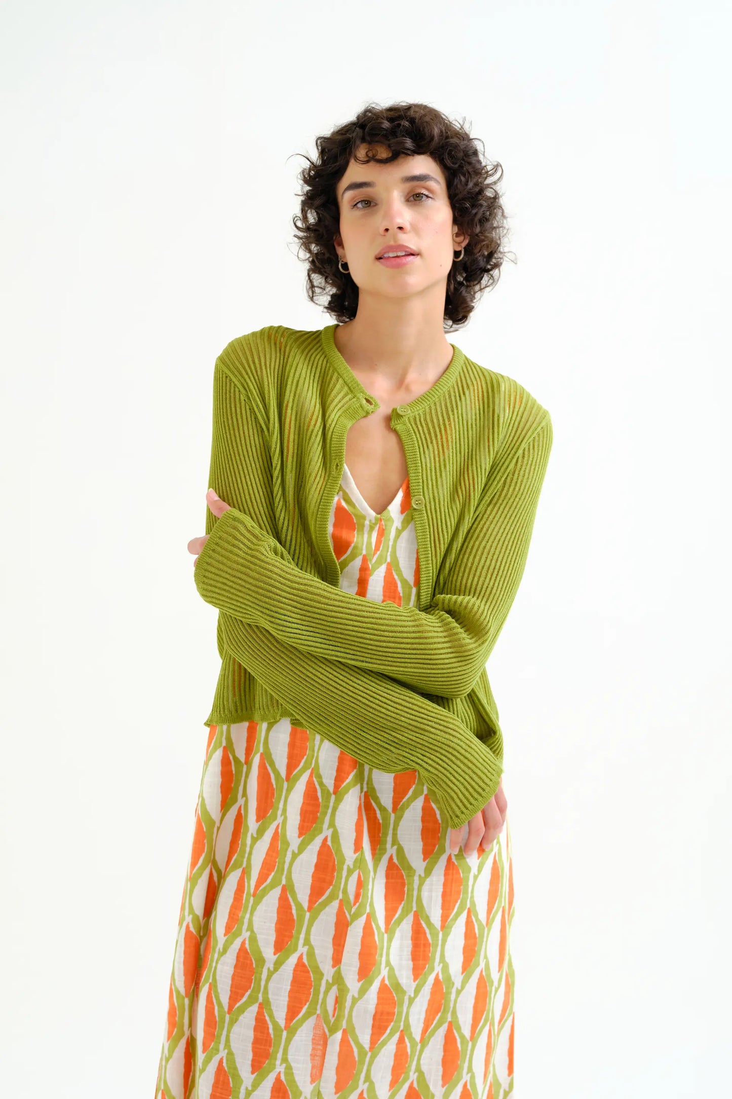Cardigan verde in maglia a maniche lunghe