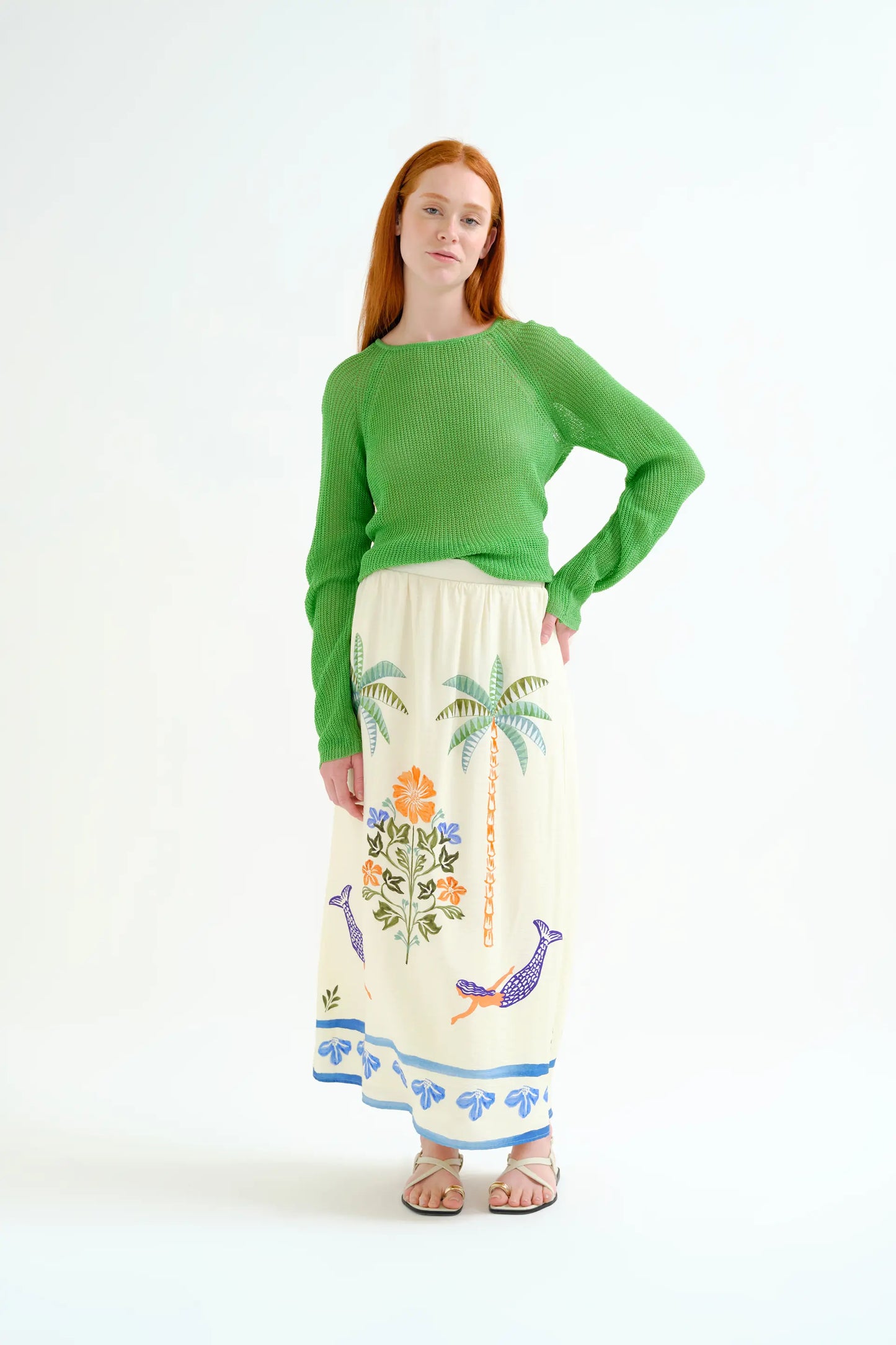 Green openwork knit sweater