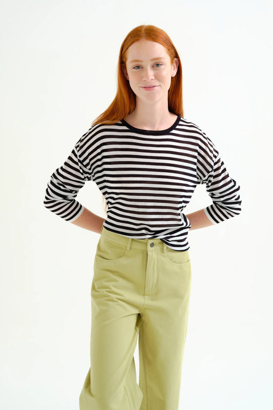 Jersey punto suave con estampado de rayas blanco y negro