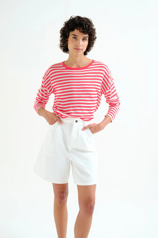 Jersey punto suave con estampado de rayas blanco y rojo