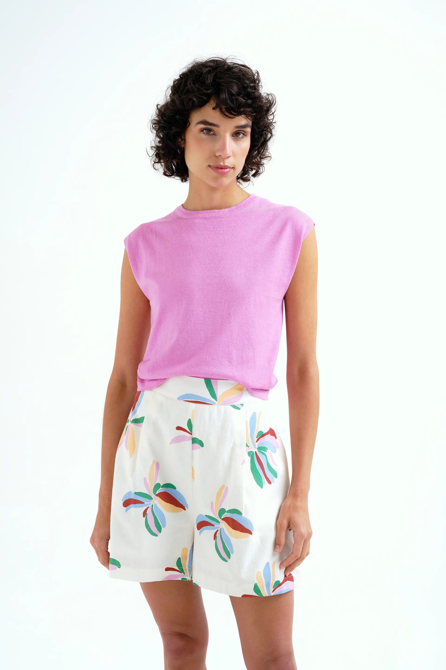 Top in maglia rosa tenue