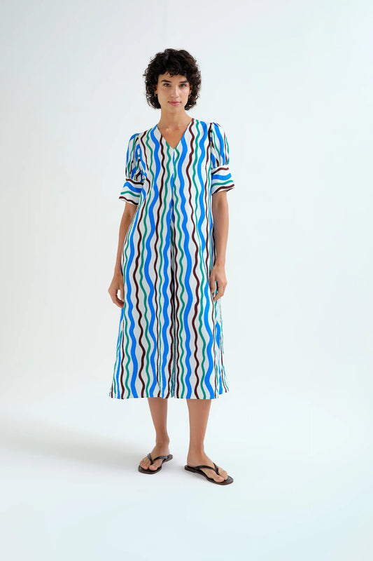 Abito midi con stampa mare e montagna