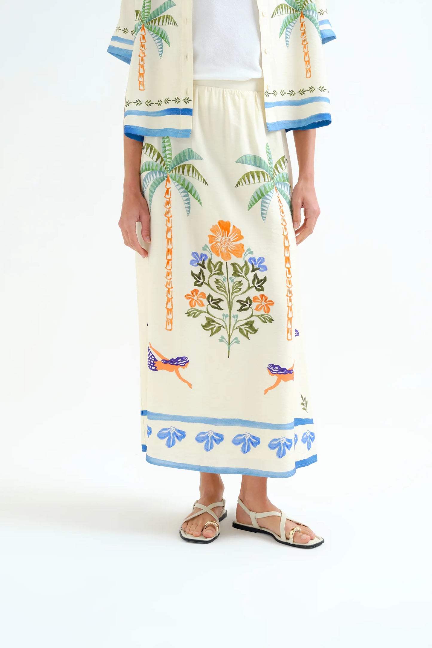 Falda larga con estampado Palm & Mermaid