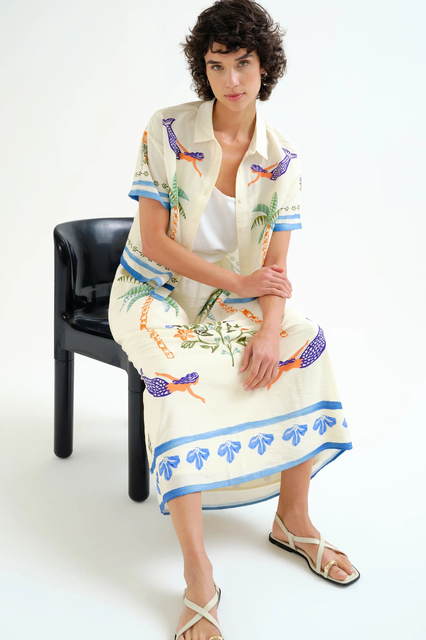 Falda larga con estampado Palm & Mermaid