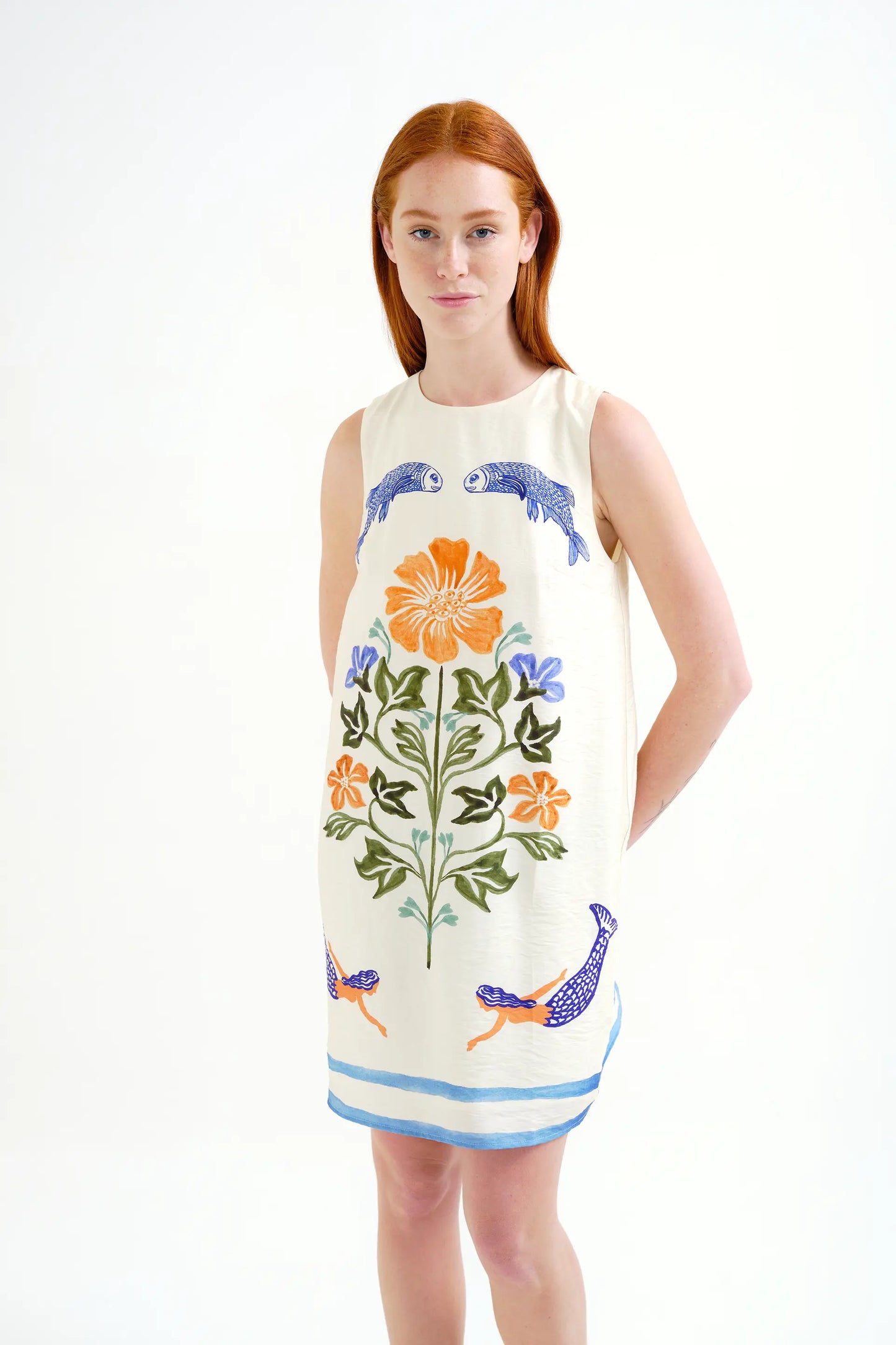 Abito corto con stampa Palm &amp; Mermaid