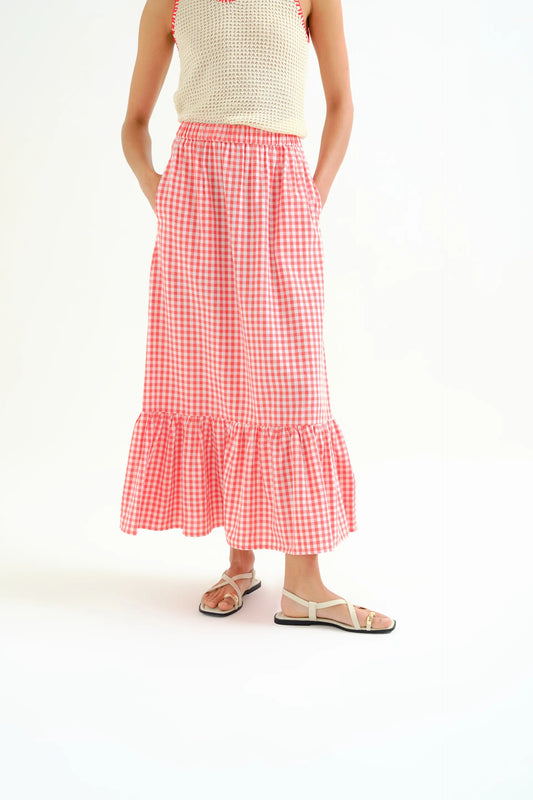 Falda 100% algodón cuadros vichy rojo