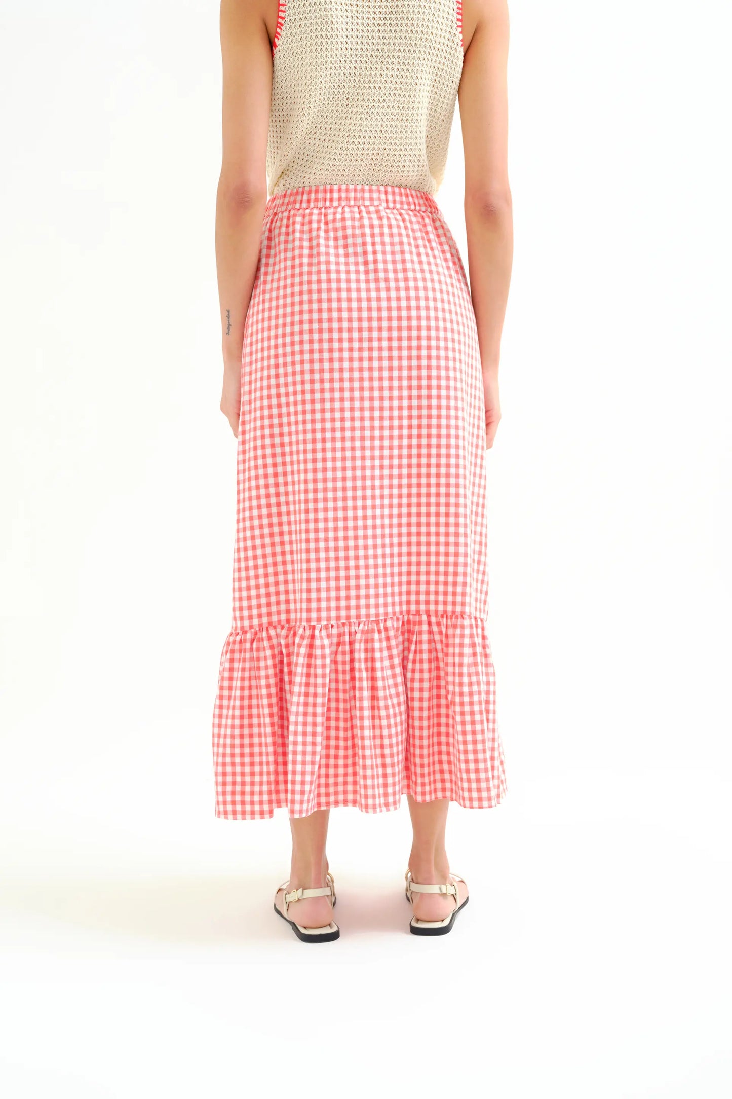 Gonna in 100% cotone, quadretti rossi