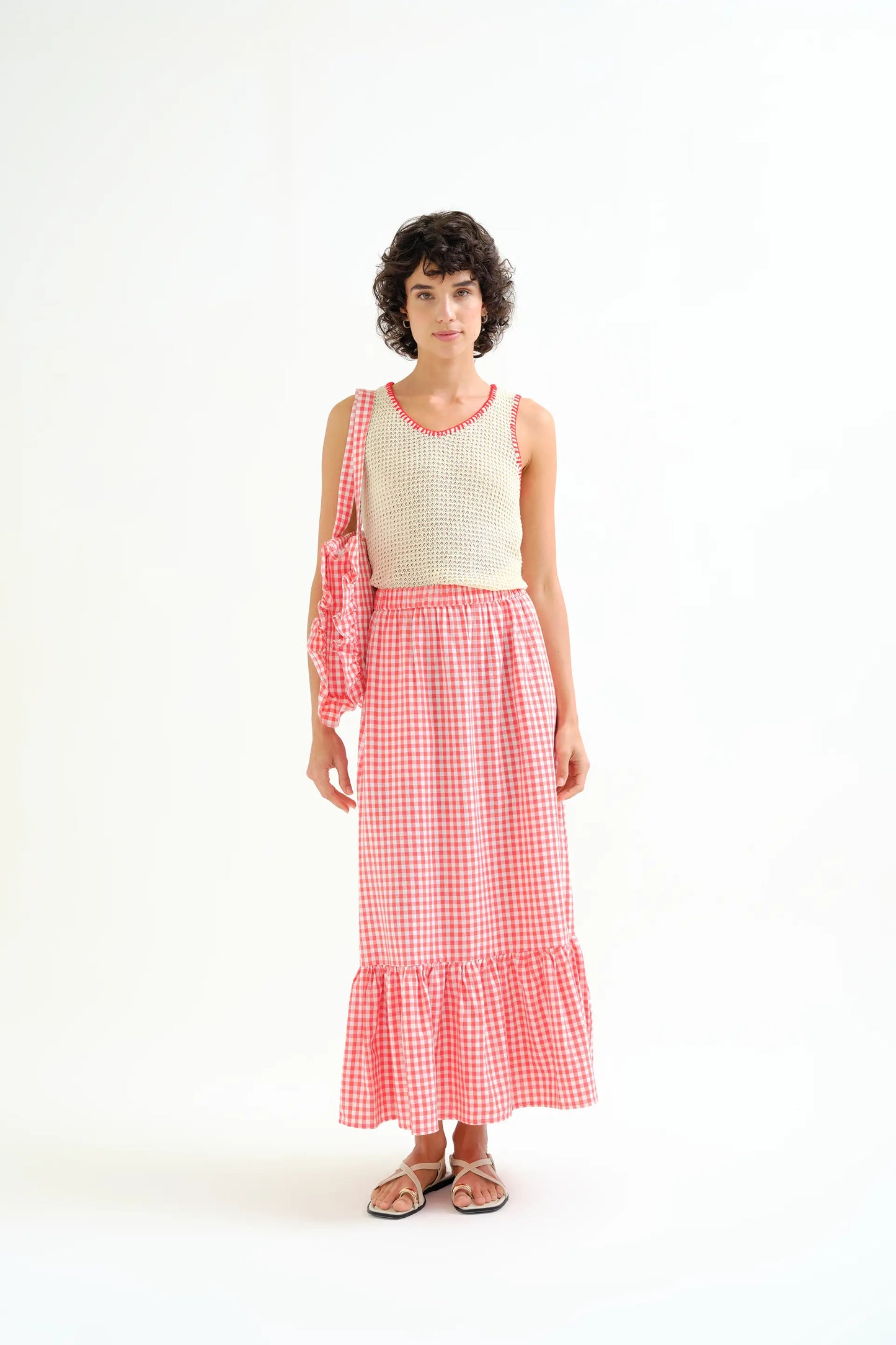 Gonna in 100% cotone, quadretti rossi