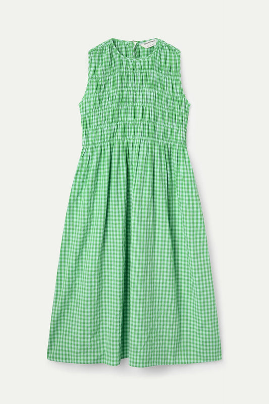 Vestido largo 100% algodón cuadros vichy verde claro