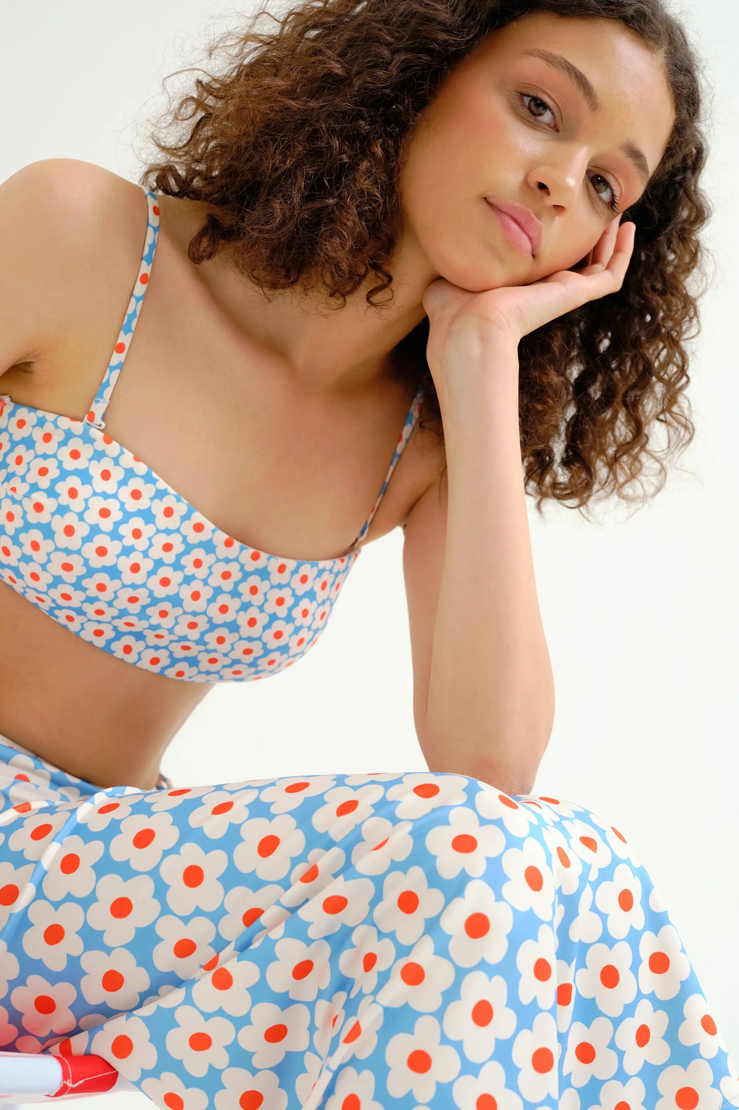 Popcorn print midi skirt