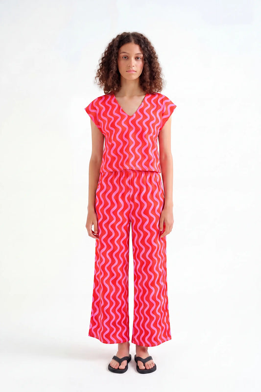 Wave Red & Pink Print Top
