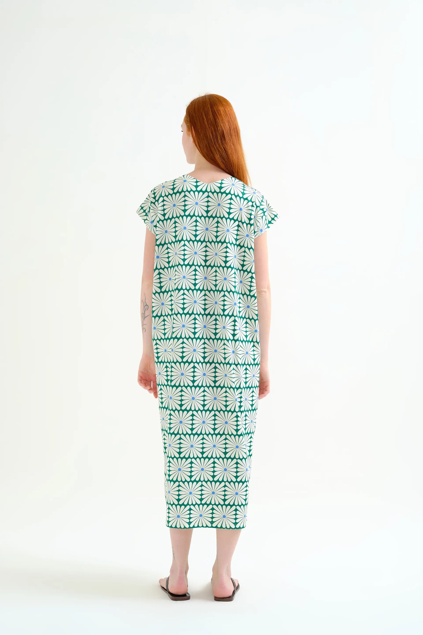 Long kaftan with Olive Flower Green print