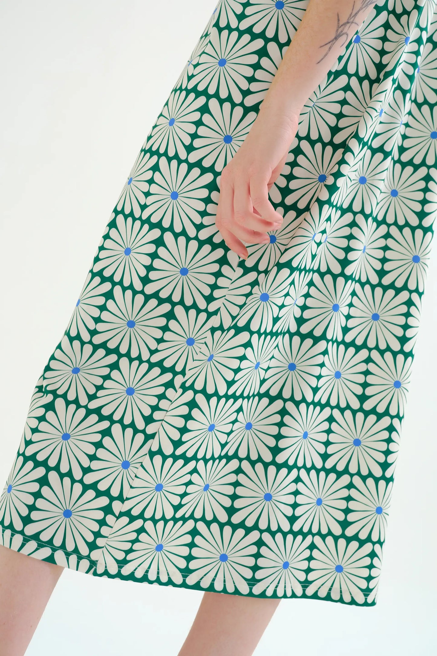 Long kaftan with Olive Flower Green print