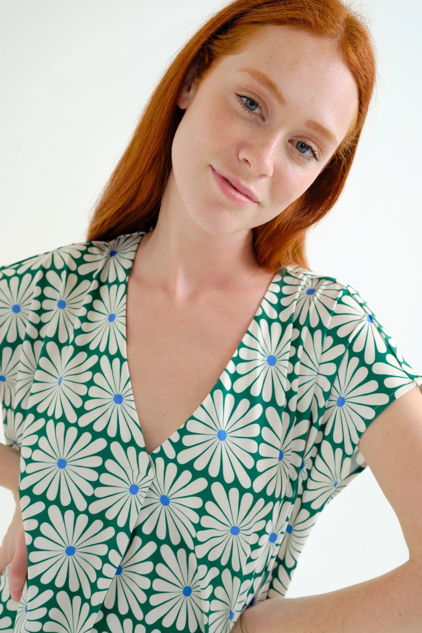 Long kaftan with Olive Flower Green print