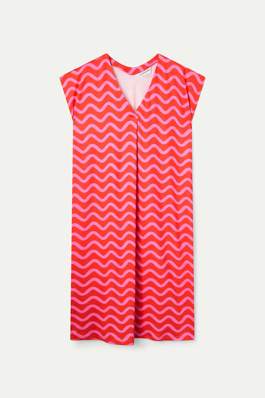 Kaftan largo con estampado Wave Red & Pink